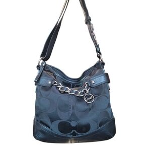 Coach F19730 Black Gallery Optic Signature Silver Chain SHARP bag Purse